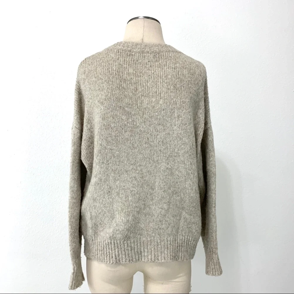 Zara- Oatmeal Lace Up Wool Blend Sweater Med - Picture 5 of 10
